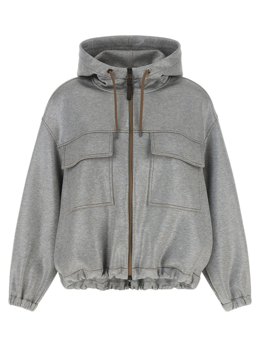 Brunello Cucinelli Shiny Zipper Pull Bomber Jacket