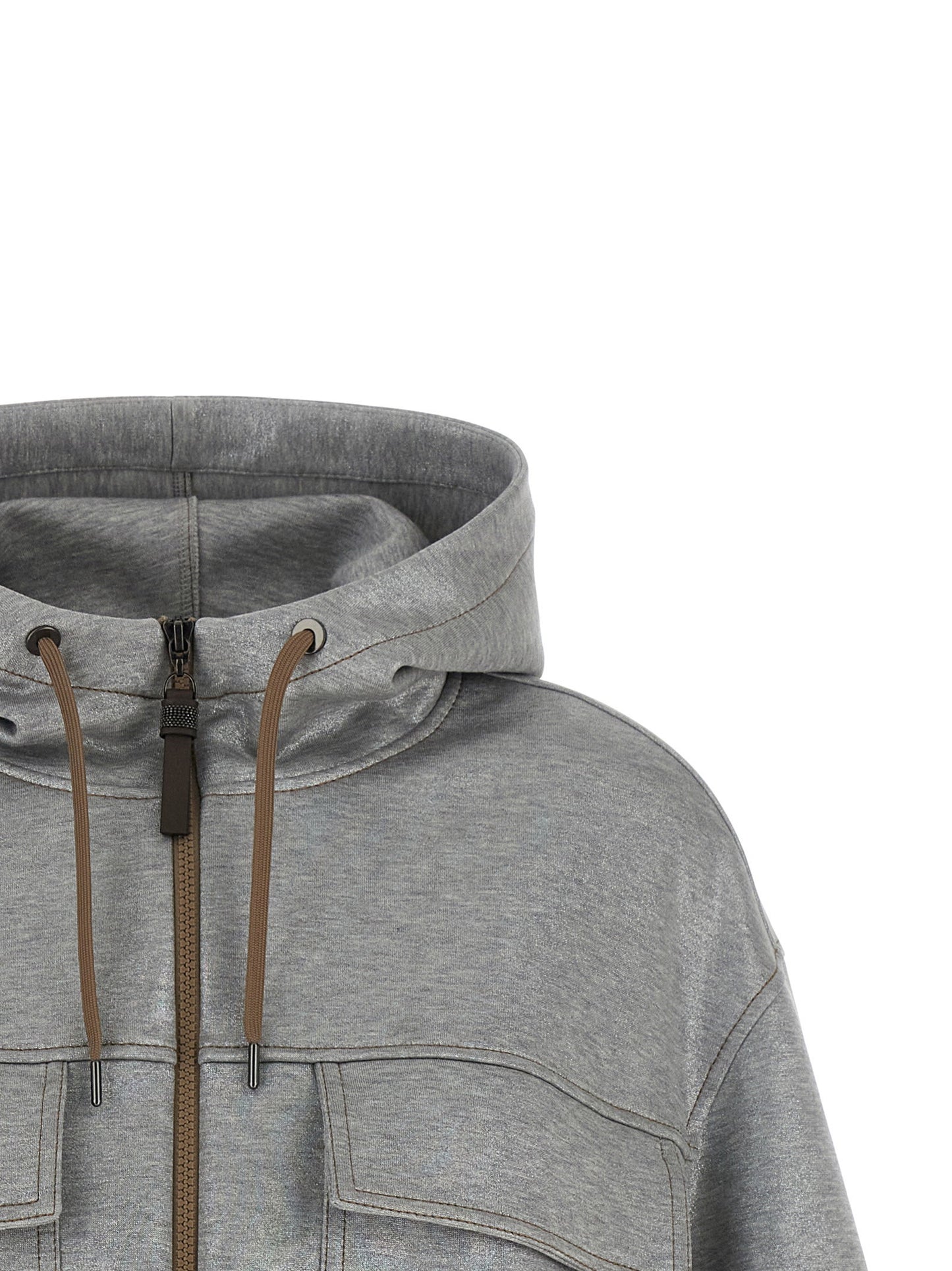 Brunello Cucinelli Shiny Zipper Pull Bomber Jacket