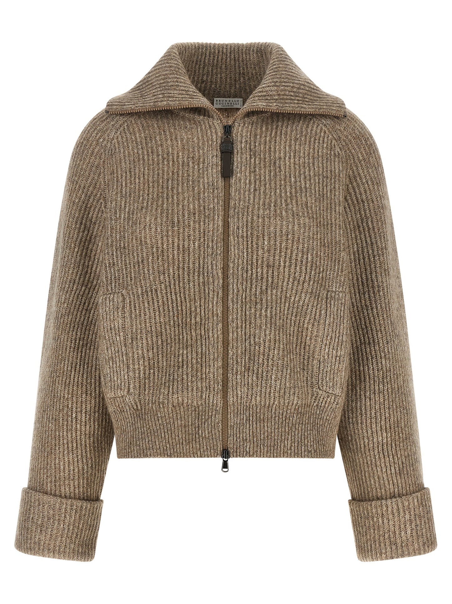Brunello Cucinelli Shiny Zipper Pull Cardigan