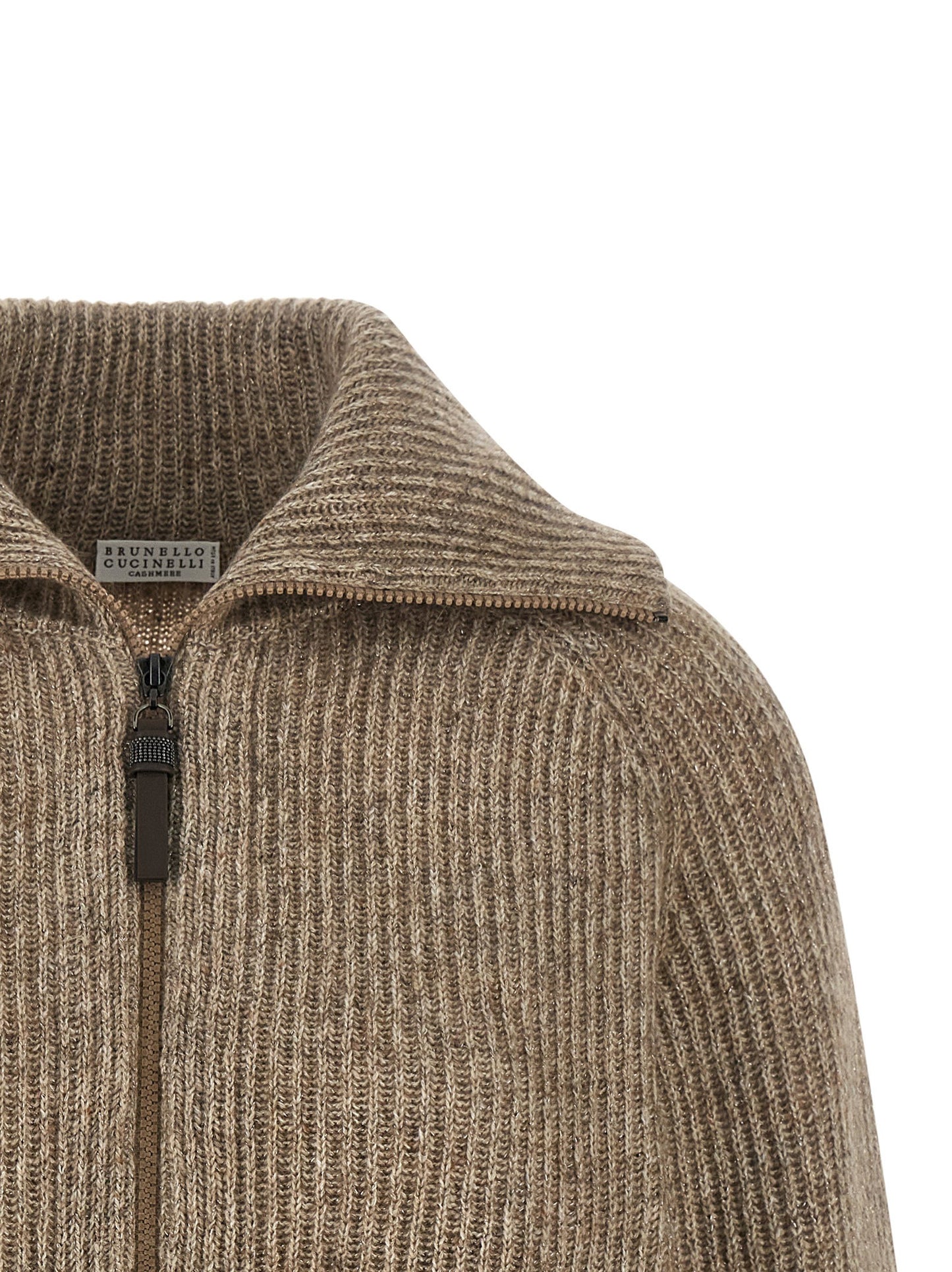 Brunello Cucinelli Shiny Zipper Pull Cardigan