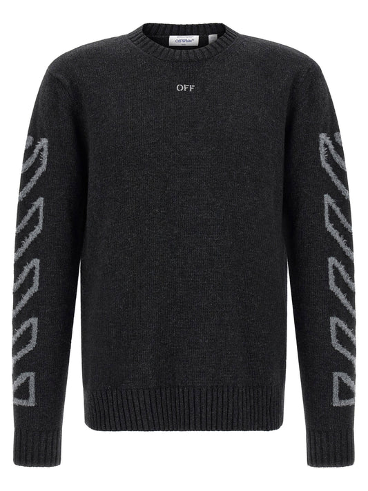 Off White Diag Arrow Fuzzy Sweater With Intarsia
