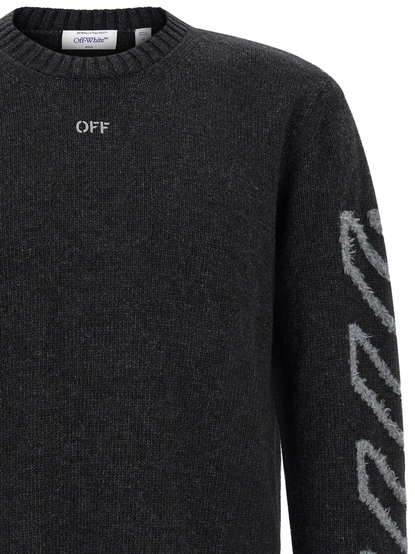 Off White Diag Arrow Fuzzy Sweater With Intarsia