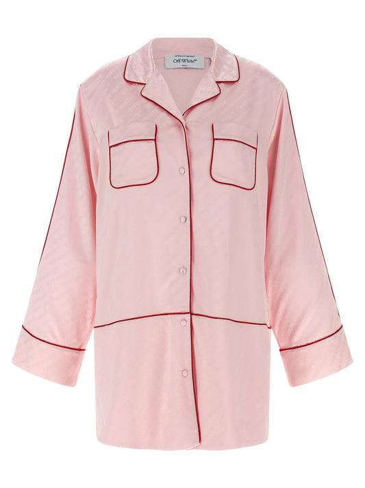 Off White Jacquard Satin New Roxy Pajama Shirt