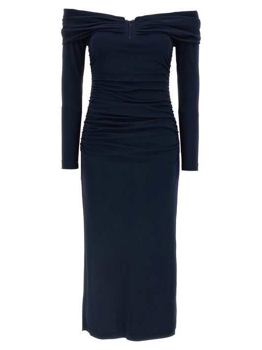 Carolina Herrera Off-shoulder 3/4 Slv Ruched Midi Dress