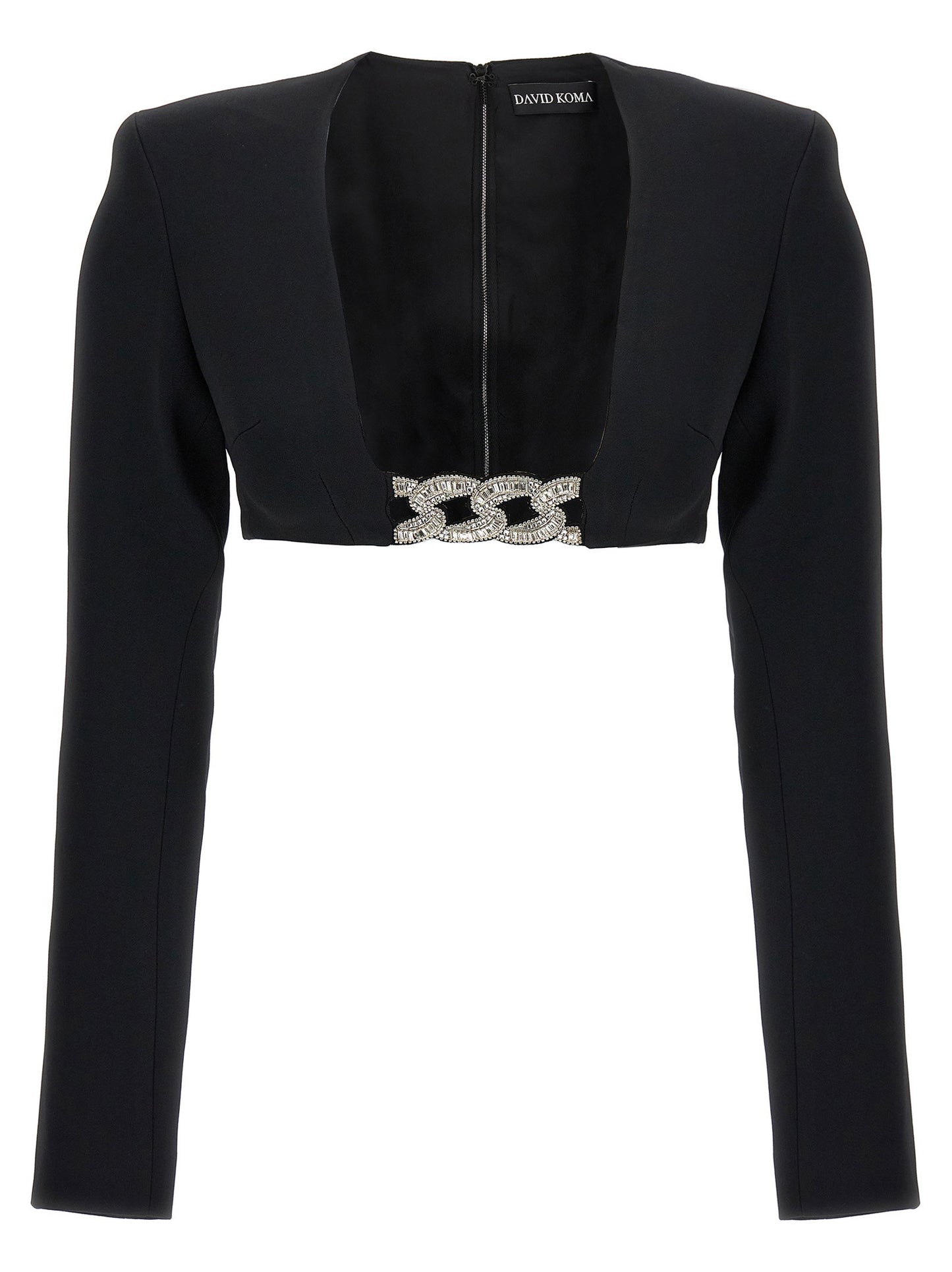 David Koma Top 3d Crystsal Chain And Square Neck