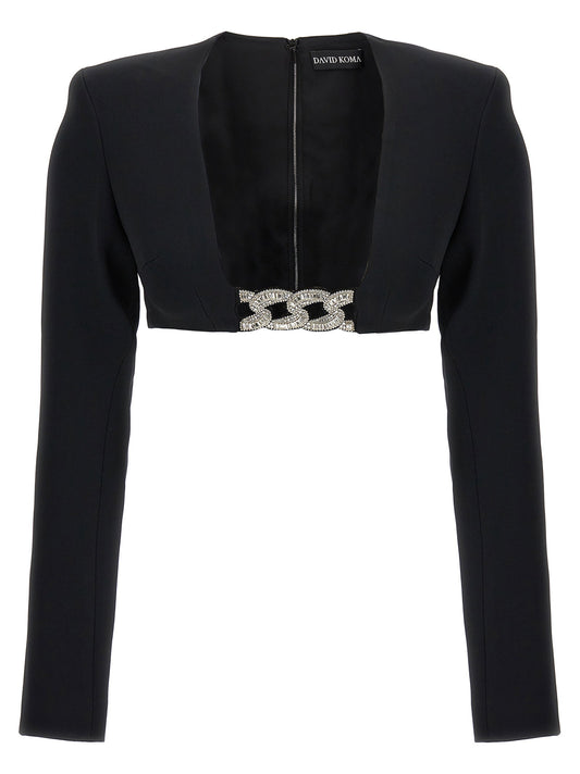 David Koma Top 3d Crystsal Chain And Square Neck
