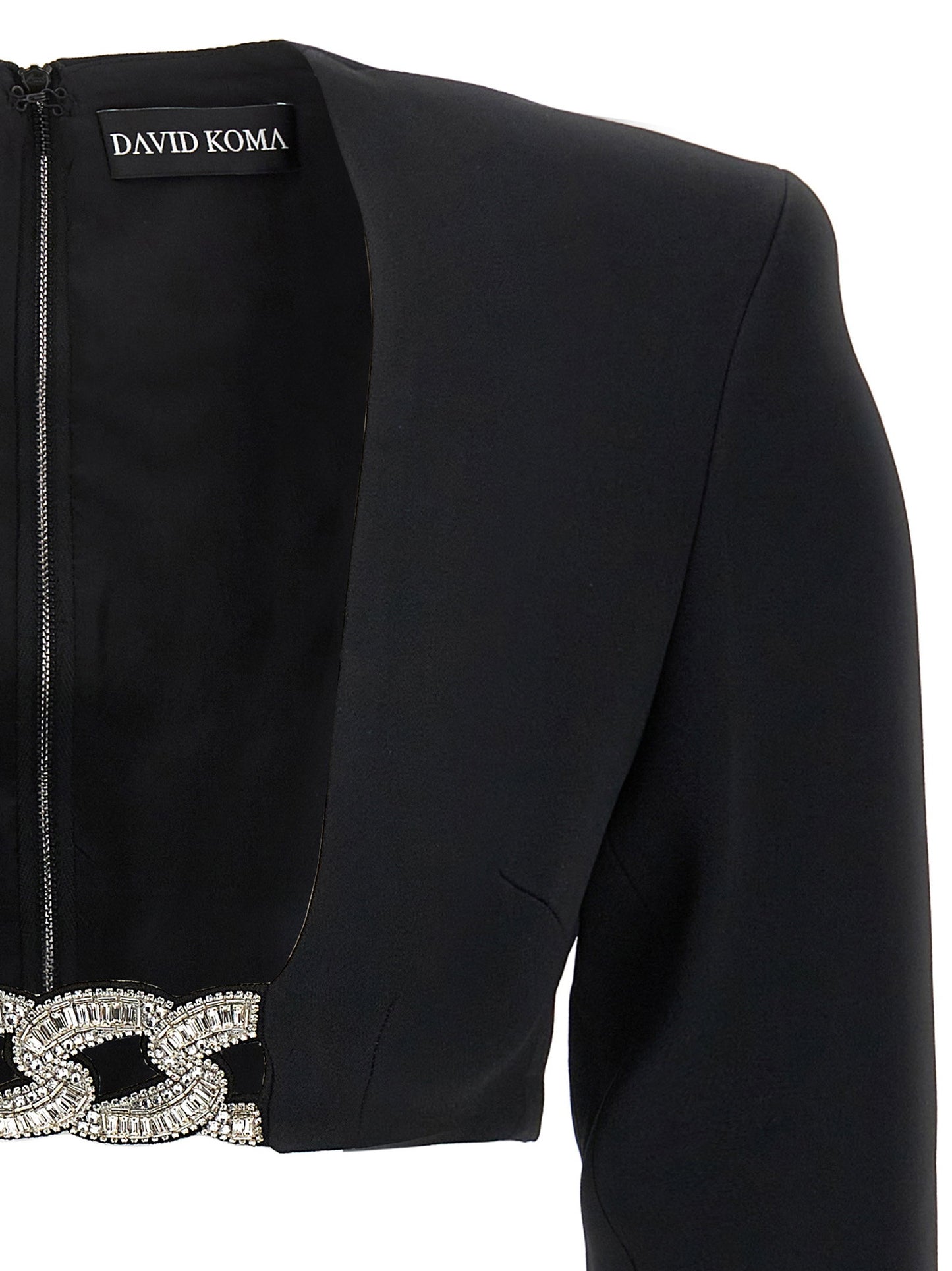 David Koma Top 3d Crystsal Chain And Square Neck