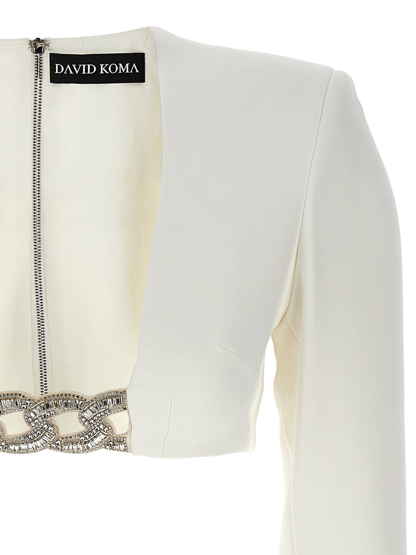 David Koma Top 3d Crystsal Chain And Square Neck