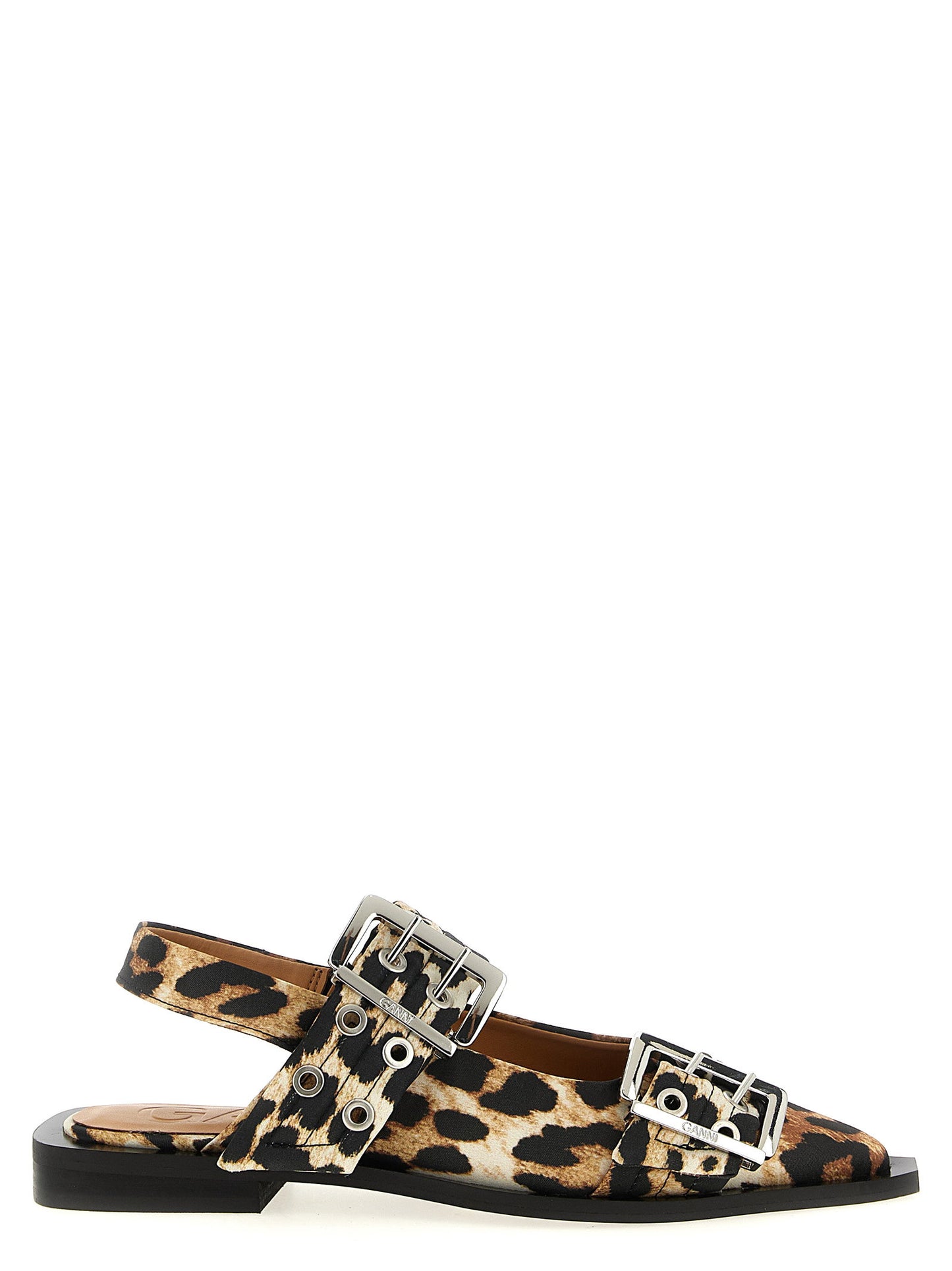 Ganni Leopard Satin Feminine Buckle Slingback