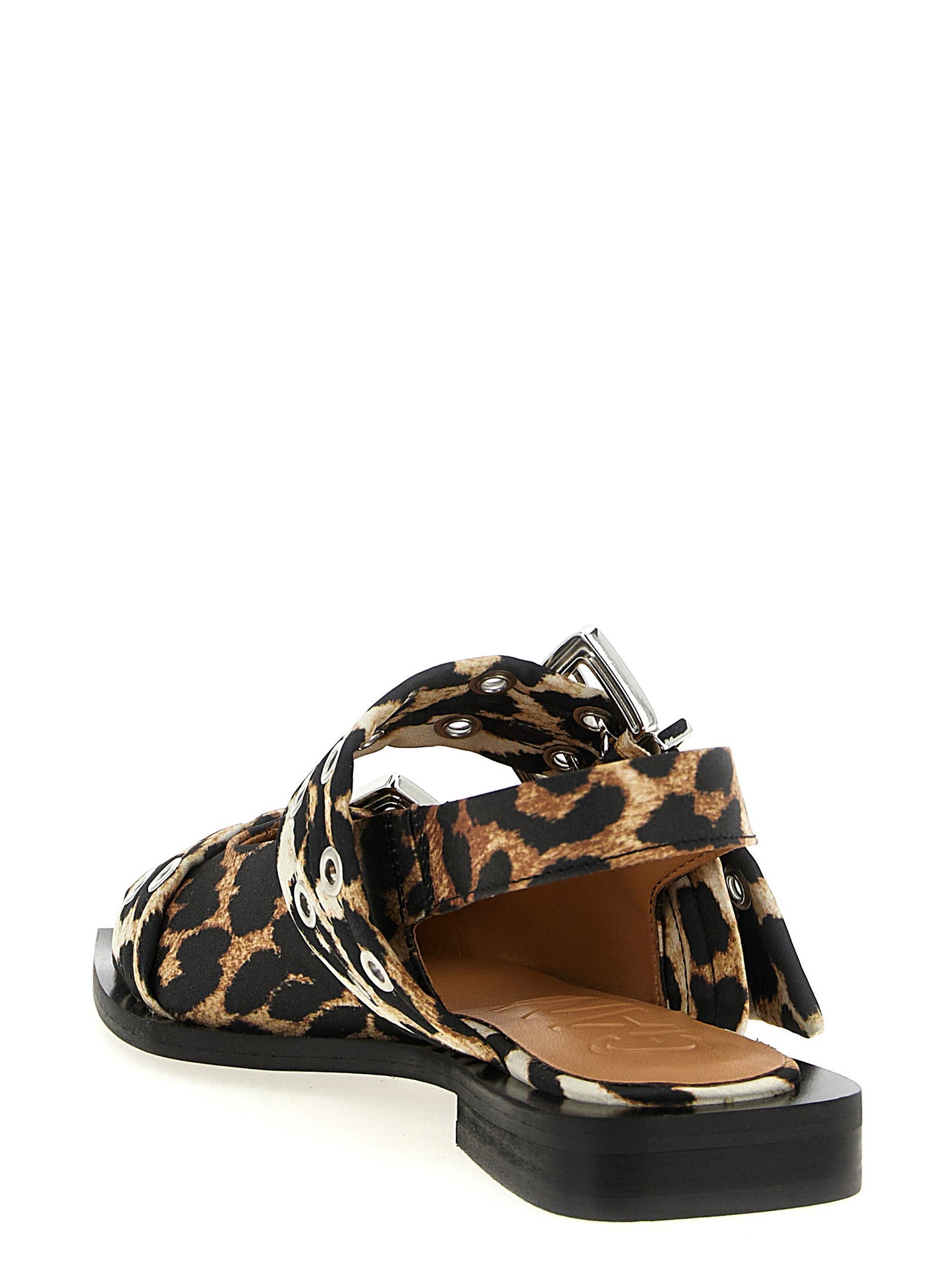 Ganni Leopard Satin Feminine Buckle Slingback