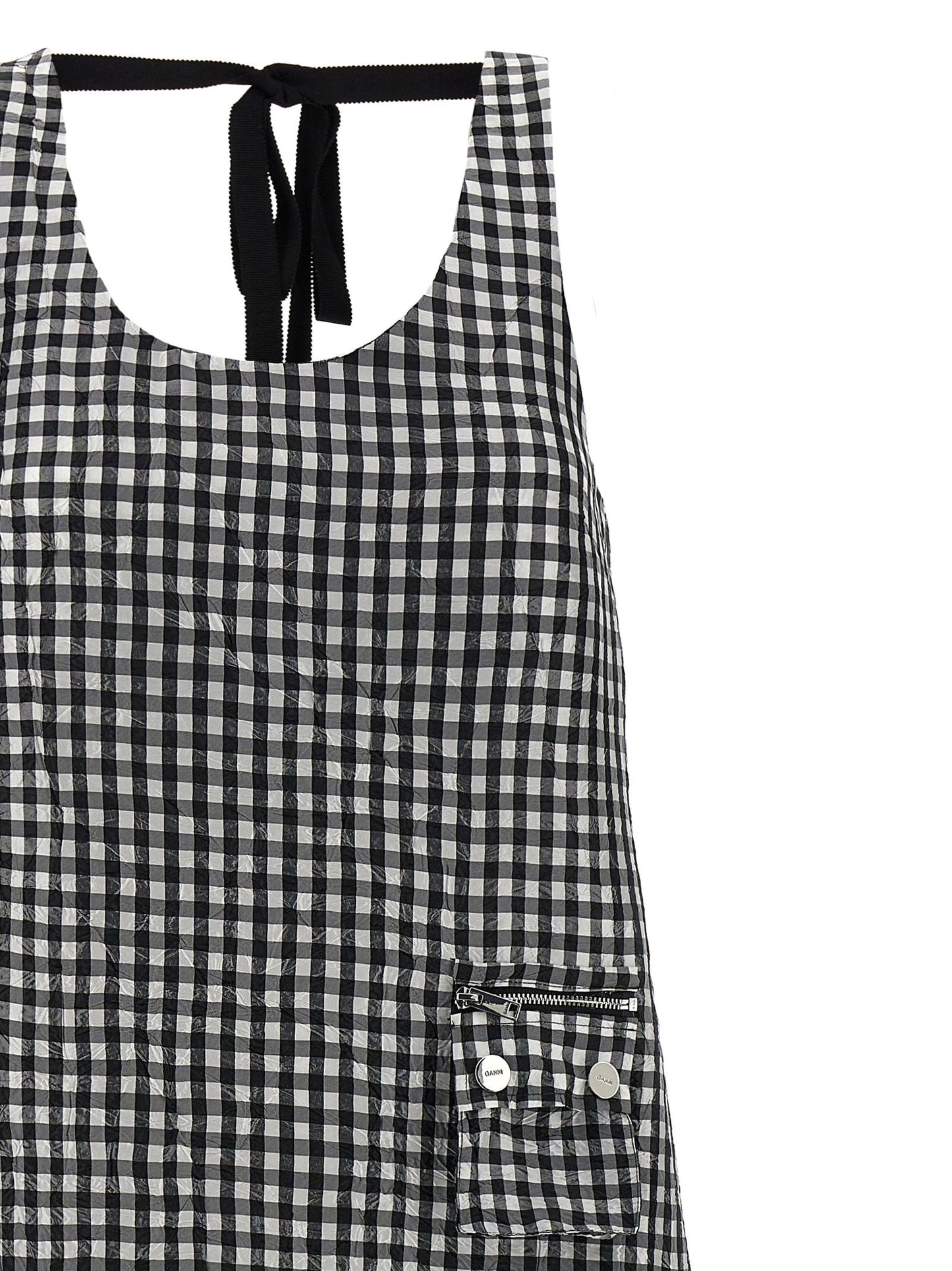 Ganni Crinkled Check Long Dress