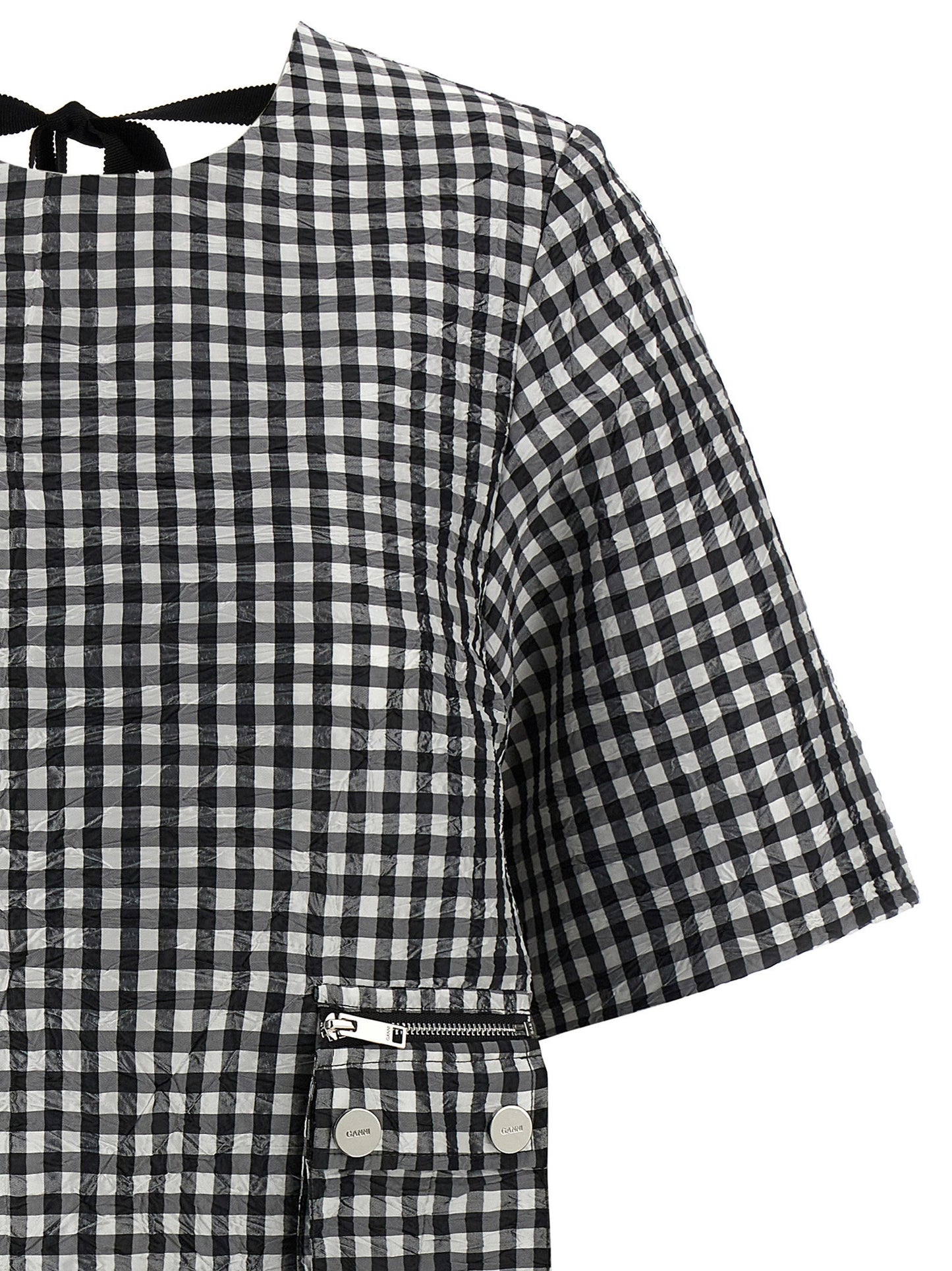 Ganni Crinkled Check Mini Dress