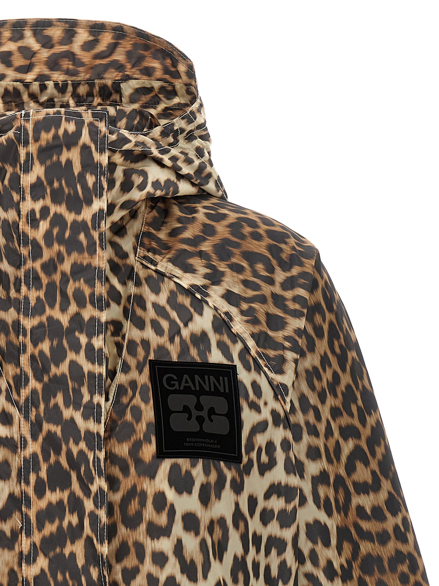 Ganni Leopard Print Nylon Windbreaker